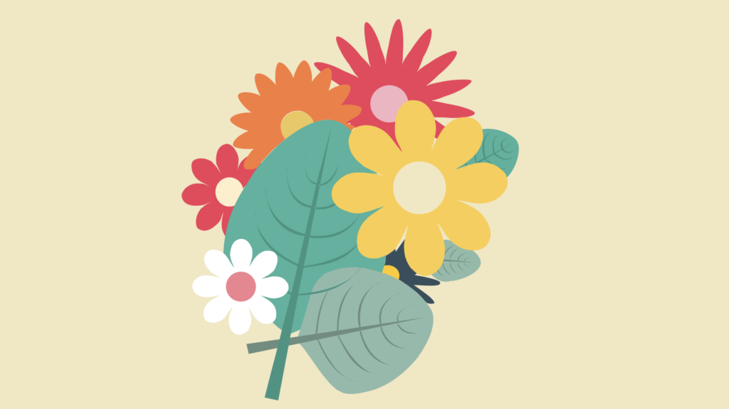 Image représentant un ensemble de fleurs et de feuilles de diverses couleurs